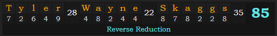 "Tyler Wayne Skaggs" = 85 (Reverse Reduction)