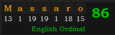 "Massaro" = 86 (English Ordinal)