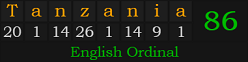 "Tanzania" = 86 (English Ordinal)