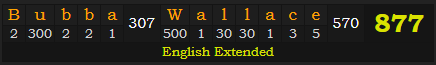"Bubba Wallace" = 877 (English Extended)