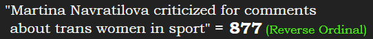 "Martina Navratilova criticized for comments about trans women in sport" = 877 (Reverse Ordinal)