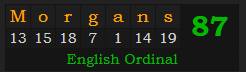 "Morgans" = 87 (English Ordinal)