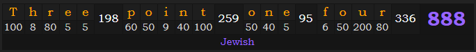 "Three point one four" = 888 (Jewish)