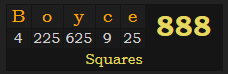 "Boyce" = 888 (Squares)