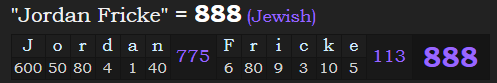 "Jordan Fricke" = 888 (Jewish)