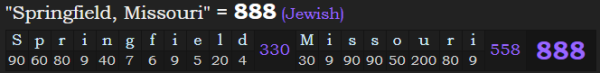 "Springfield, Missouri" = 888 (Jewish)