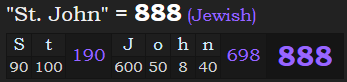 "St. John" = 888 (Jewish)