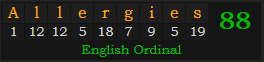 "Allergies" = 88 (English Ordinal)