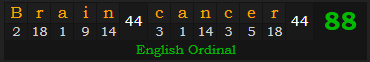 "Brain cancer" = 88 (English Ordinal)