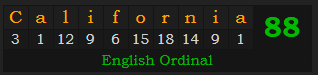 "California" = 88 (English Ordinal)