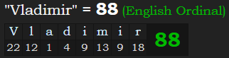 "Vladimir" = 88 (English Ordinal)