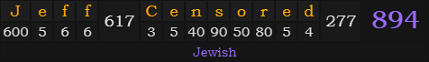 "Jeff Censored" = 894 (Jewish)