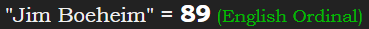 "Jim Boeheim" = 89 (English Ordinal)