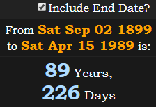 89 Years, 226 Days
