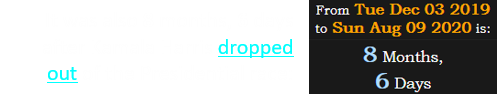 It was also 8 months, 6 days after Kamala Harris dropped out of the Presidential race: