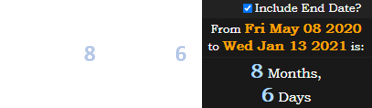 His death falls a span of 8 months, 6 days after Roy's: