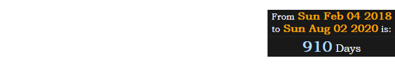 The Eagles informed the public that Doug Pederson had Covid-19 910 days after Pederson won the Super Bowl: