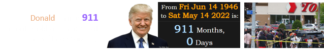 Donald turned 911 months old on the date of the Buffalo shooting: