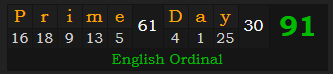 "Prime Day" = 91 (English Ordinal)