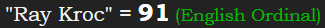 "Ray Kroc" = 91 (English Ordinal)