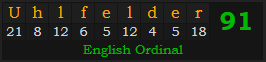 "Uhlfelder" = 91 (English Ordinal)