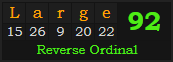 "Large" = 92 (Reverse Ordinal)
