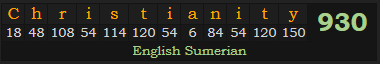 "Christianity" = 930 (English Sumerian)