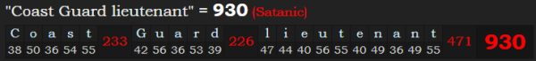 "Coast Guard lieutenant" = 930 (Satanic)