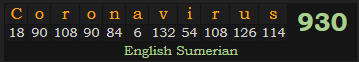 "Coronavirus" = 930 (English Sumerian)