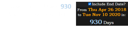 November 10th was 930 days into Pompeo’s term as Secretary of State: