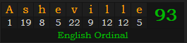 "Asheville" = 93 (English Ordinal)