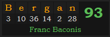 "Bergan" = 93 (Franc Baconis)