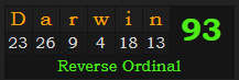 "Darwin" = 93 (Reverse Ordinal)