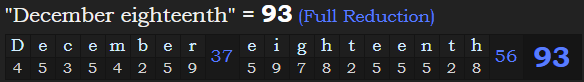 "December eighteenth" = 93 (Full Reduction)