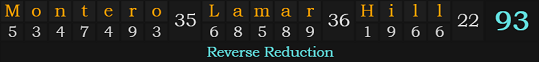 "Montero Lamar Hill" = 93 (Reverse Reduction)
