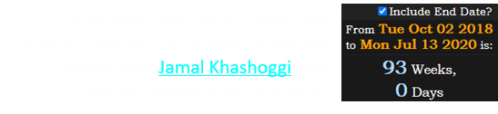 Saleh was from Saudi Arabia. His dismemberment fell a span of exactly 93 weeks after Jamal Khashoggi was dismembered in Saudi Arabia:
