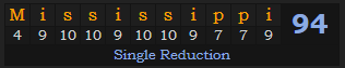 "Mississippi" = 94 (Single Reduction)