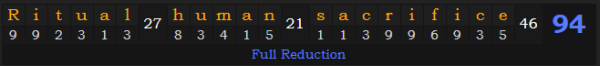 "Ritual human sacrifice" = 94 (Full Reduction)