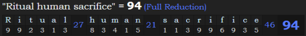 "Ritual human sacrifice" = 94 (Full Reduction)