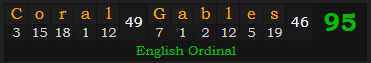 "Coral Gables" = 95 (English Ordinal)