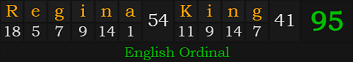 "Regina King" = 95 (English Ordinal)