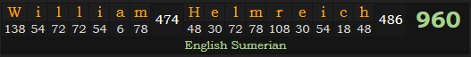 "William Helmreich" = 960 (English Sumerian)