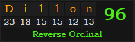 "Dillon" = 96 (Reverse Ordinal)