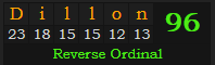 "Dillon" = 96 (Reverse Ordinal)