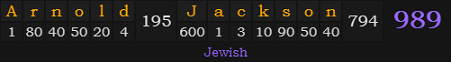 "Arnold Jackson" = 989 (Jewish)