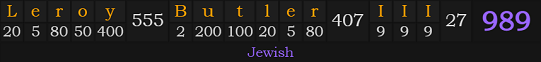 "Leroy Butler III" = 989 (Jewish)