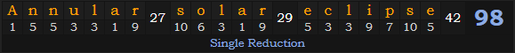 "Annular solar eclipse" = 98 (Single Reduction)