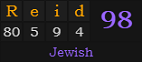 "Reid" = 98 (Jewish)