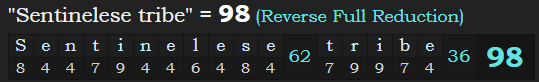 "Sentinelese tribe" = 98 (Reverse Full Reduction)