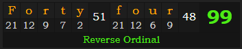 "Forty-four" = 99 (Reverse Ordinal)